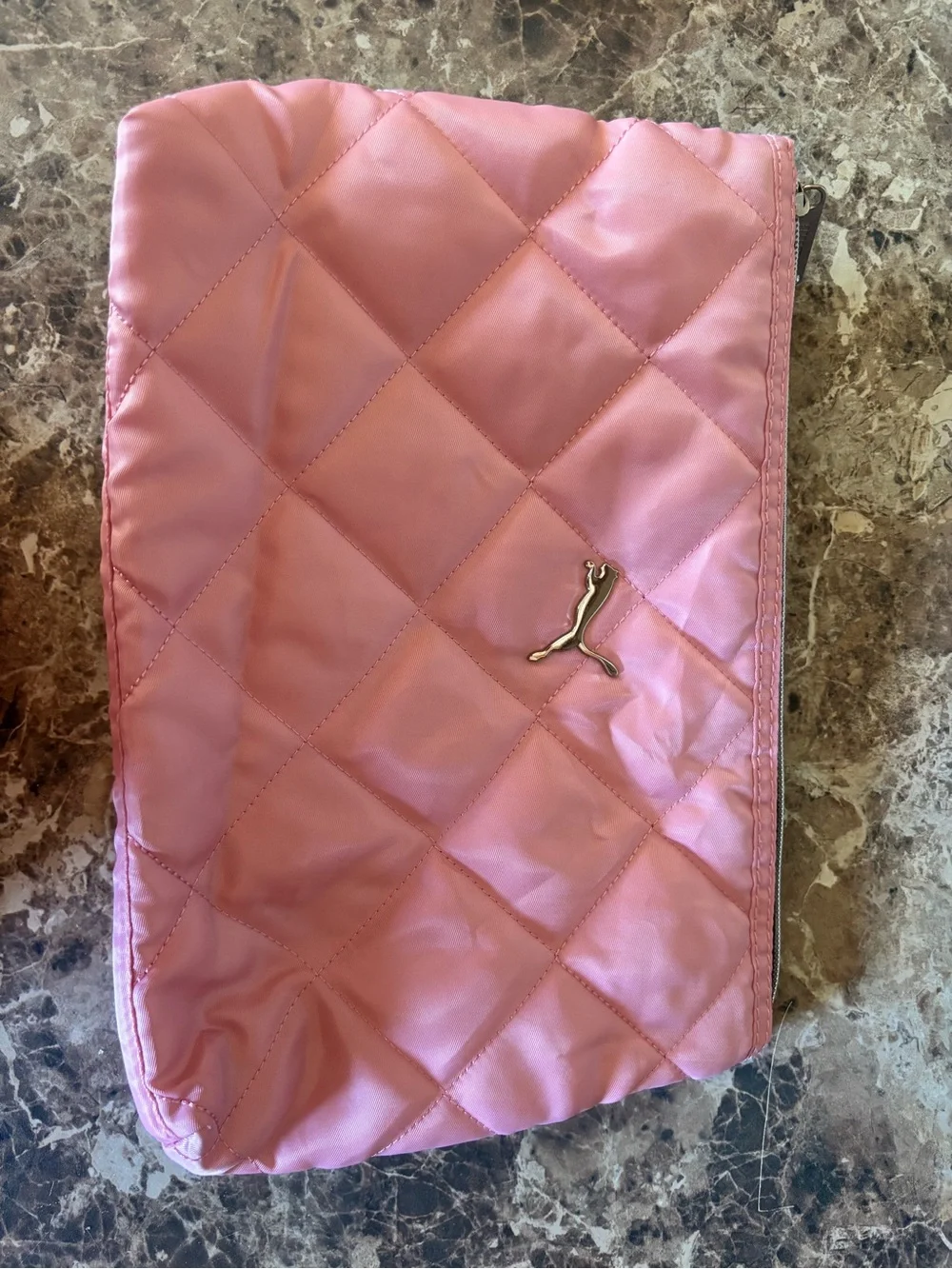 PUMA Pink Quilted Pouch Clutch Bag Diamond Stitch Silver Logo Y2K Sport
